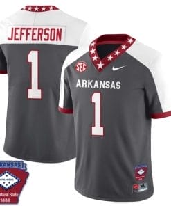 KJ Jefferson Jersey #1 Arkansas Razorback Football Arkansas State Patched All Stitched White Alternate