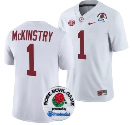 Kool Aid McKinstry Jersey #1 Alabama Crimson Tide Rose Bowl Game 2024 Patch College Football Playoff White