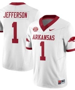 KJ Jefferson Jersey #1 Arkansas Razorback Football All Stitched White
