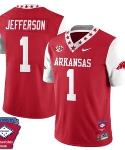 KJ Jefferson Jersey #1 Arkansas Razorback Football Arkansas Patched All Stitched White Sleeves