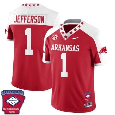 KJ Jefferson Jersey #1 Arkansas Razorback Football Arkansas Patched All Stitched Red Alternate