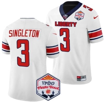 Kobe Singleton Jersey #3 Liberty Flames Fiesta Bowl Patch 2024 Football White 8 Kobe Singleton Jersey #3 Liberty Flames Fiesta Bowl Patch 2024 Football White