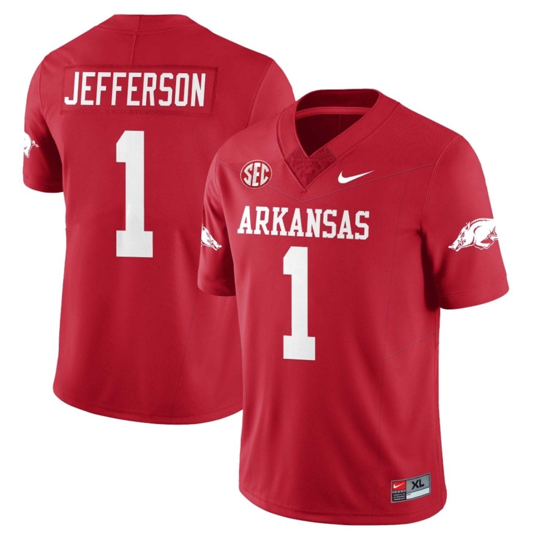 KJ Jefferson Jersey #1 Arkansas Razorback Football All Stitched Red 1 KJ Jefferson Jersey #1 Arkansas Razorback Football All Stitched Red