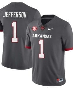KJ Jefferson Jersey #1 Arkansas Razorback Football All Stitched Gray