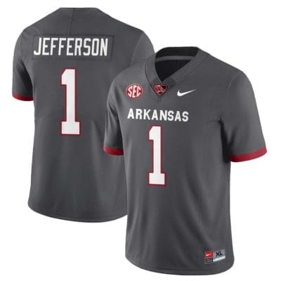 KJ Jefferson Jersey #1 Arkansas Razorback Football All Stitched Gray