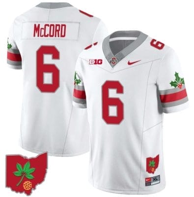 Kyle McCord Jersey #6 Ohio State Buckeyes Football Stitched Ohio Map Patch White Style 2