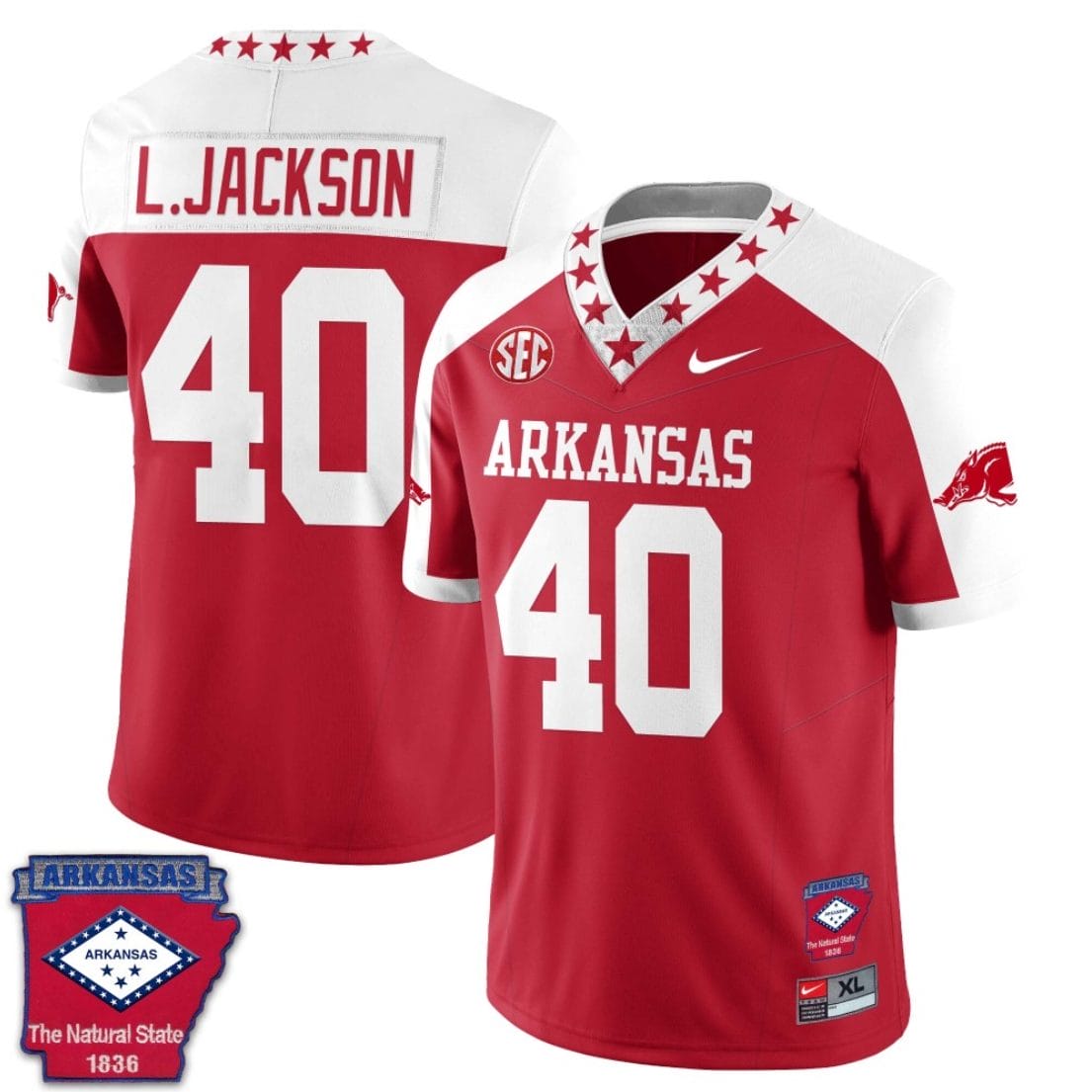 Landon Jackson Jersey #40 Arkansas Razorback Football Arkansas Patched All Stitched Red Alternate 1 Landon Jackson Jersey #40 Arkansas Razorback Football Arkansas Patched All Stitched Red Alternate
