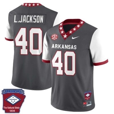 Landon Jackson Jersey #40 Arkansas Razorback Football Arkansas State Patched White Sleeves 10 Landon Jackson Jersey #40 Arkansas Razorback Football Arkansas State Patched White Sleeves