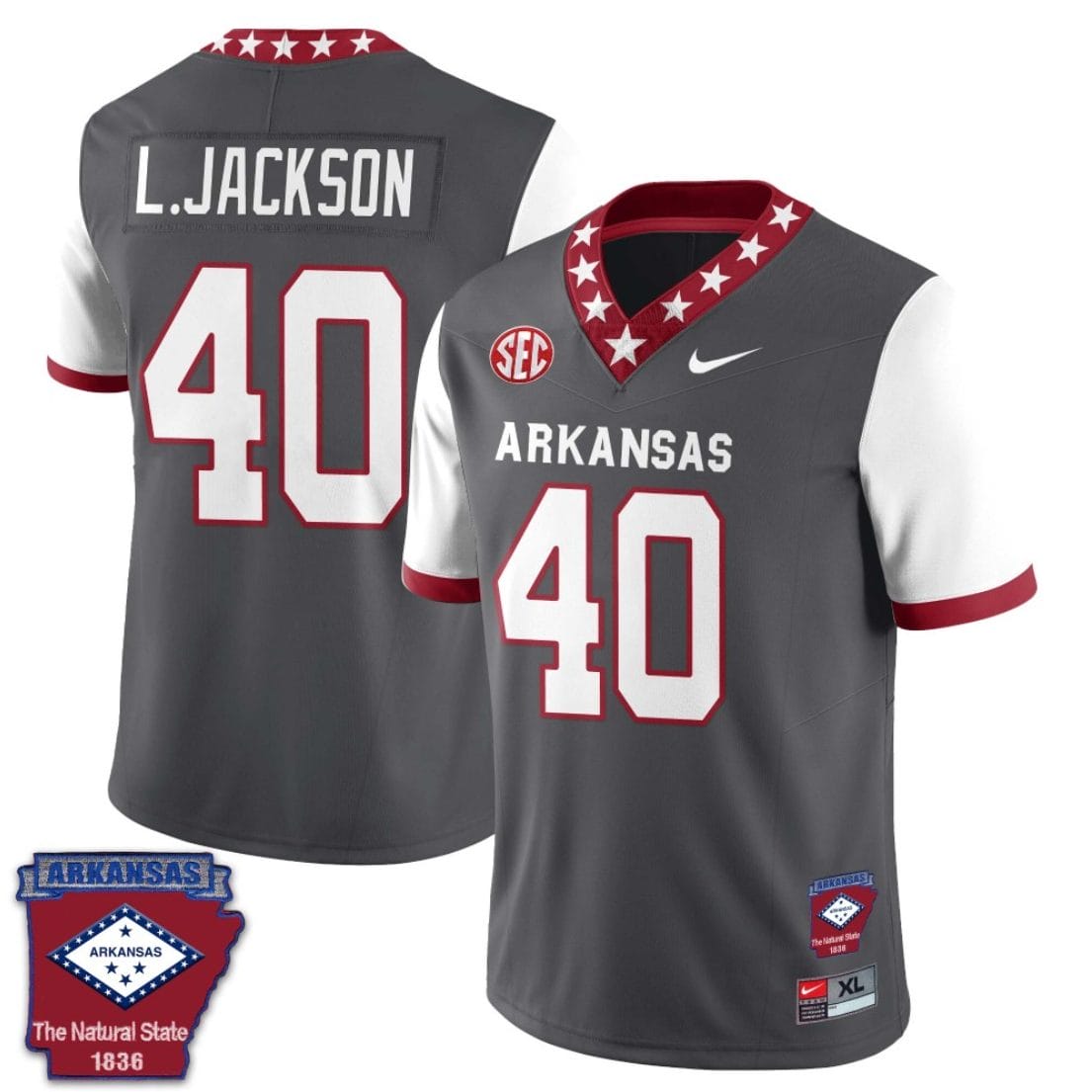 Landon Jackson Jersey #40 Arkansas Razorback Football Arkansas State Patched White Sleeves 1 Landon Jackson Jersey #40 Arkansas Razorback Football Arkansas State Patched White Sleeves