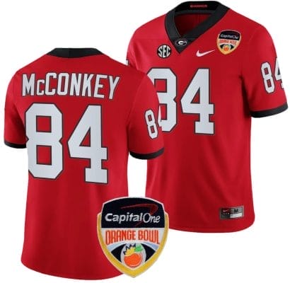 Ladd McConkey Jersey #84 Georgia Bulldogs Orange Bowl Patch 2023 College Football Red