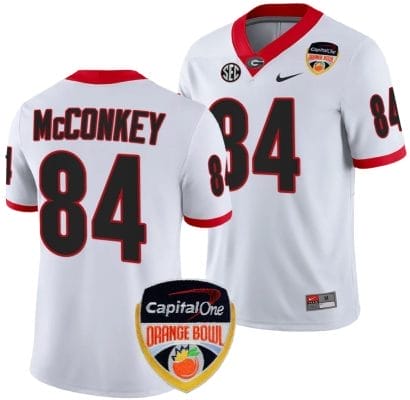 Ladd McConkey Jersey #84 Georgia Bulldogs Orange Bowl Patch 2023 College Football White 8 Ladd McConkey Jersey #84 Georgia Bulldogs Orange Bowl Patch 2023 College Football White