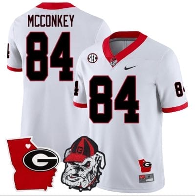 Ladd McConkey Jersey #84 Georgia Bulldogs Georgia State Map College Football Stitched White