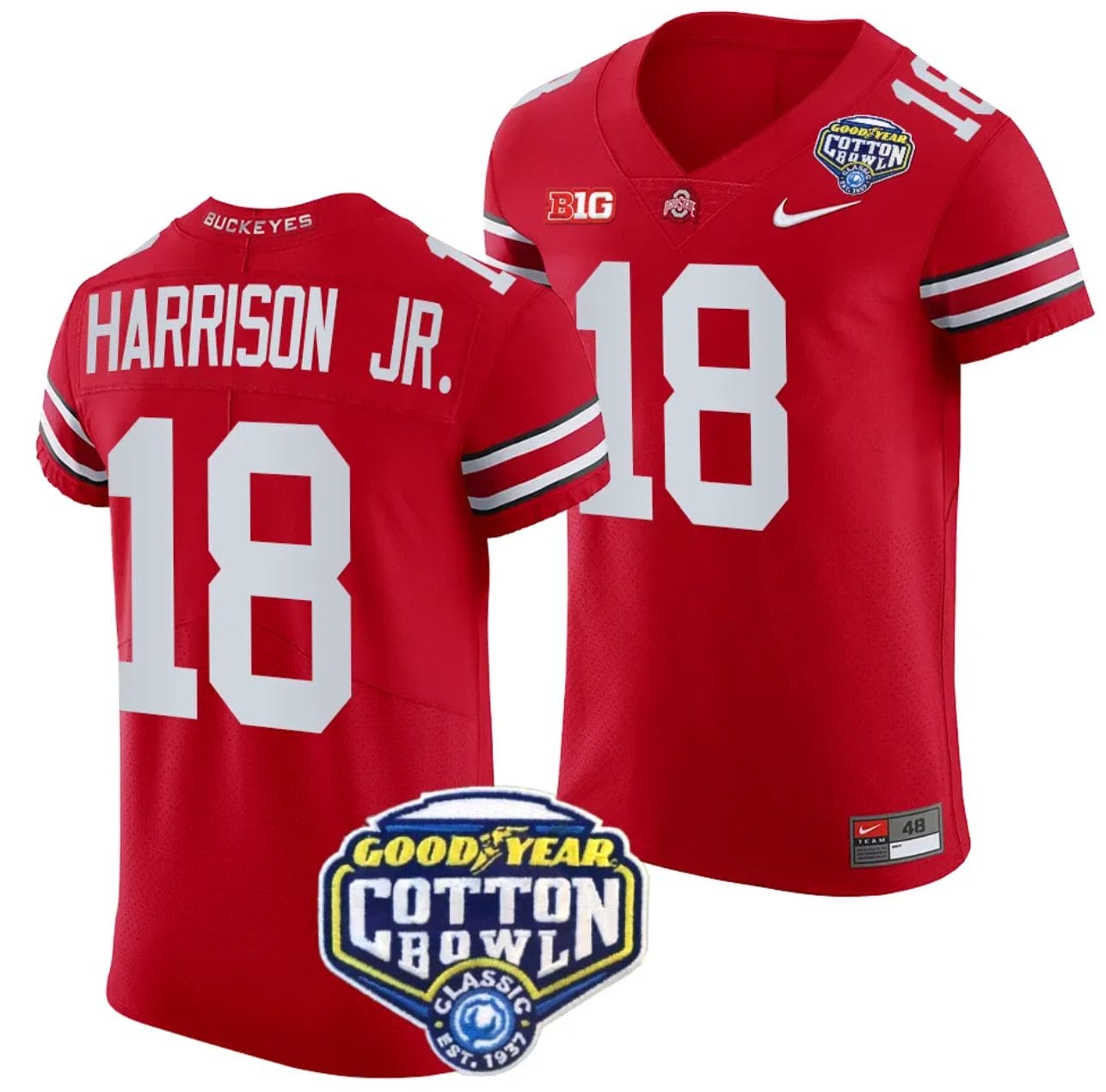 Marvin Harrison Jr Jersey #18 Ohio State Buckeyes Cotton Bowl Patch 2023 Football Scarlet 1 Marvin Harrison Jr Jersey #18 Ohio State Buckeyes Cotton Bowl Patch 2023 Football Scarlet