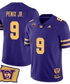 Michael Penix Jr Jersey #9 Washington Huskies Washington Map Patch Football Purple Gold