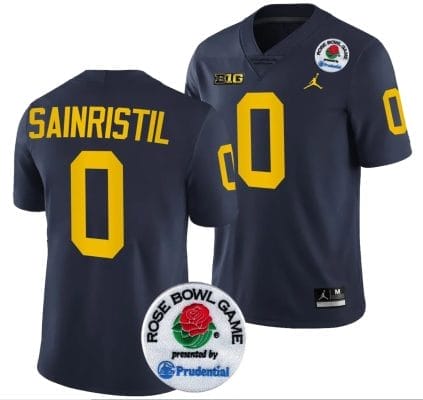 Mike Sainristil Jersey #0 Michigan Wolverines Rose Bowl 2024 Patch College Football Playoff Navy 8 Mike Sainristil Jersey #0 Michigan Wolverines Rose Bowl 2024 Patch College Football Playoff Navy