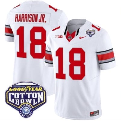 Marvin Harrison Jr Jersey #18 Ohio State Buckeyes Cotton Bowl Patch Vapor Football White