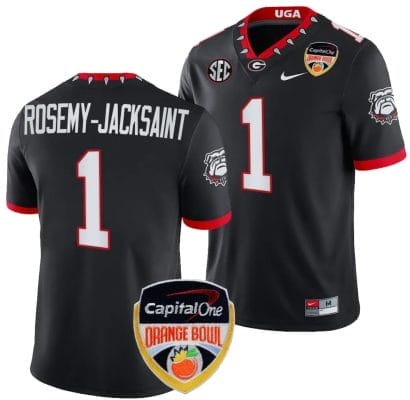 Marcus Rosemy Jacksaint Jersey #1 Georgia Bulldogs Orange Bowl Patch 2023 College Football Black 8 Marcus Rosemy Jacksaint Jersey #1 Georgia Bulldogs Orange Bowl Patch 2023 College Football Black