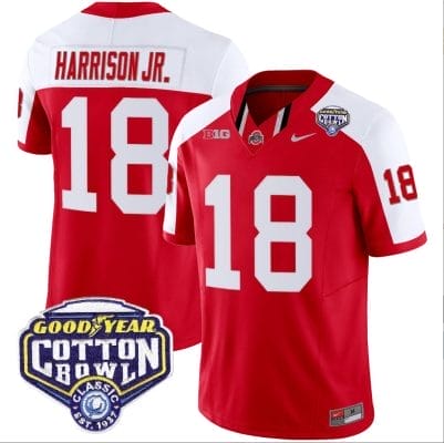 Marvin Harrison Jr Jersey #18 Ohio State Buckeyes Cotton Bowl Patch Vapor Football Red Alternate