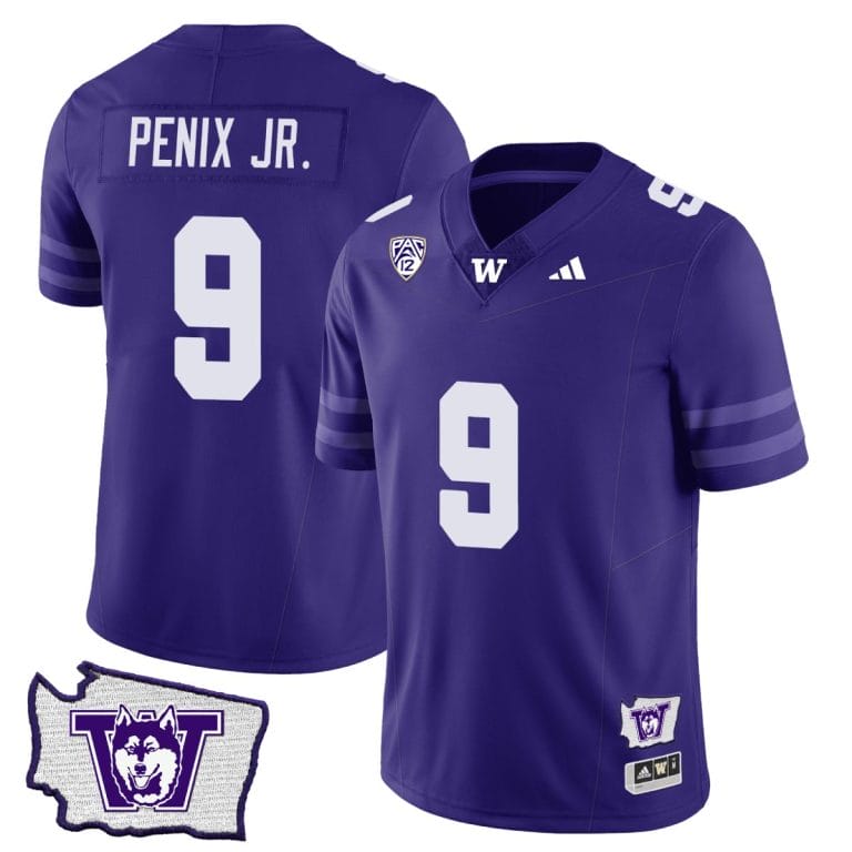 Michael Penix Jr Jersey #9 Washington Huskies Washington Map Patch Football Purple 1 Michael Penix Jr Jersey #9 Washington Huskies Washington Map Patch Football Purple