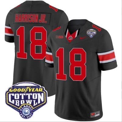 Marvin Harrison Jr Jersey #18 Ohio State Buckeyes Cotton Bowl Patch Vapor Football Black