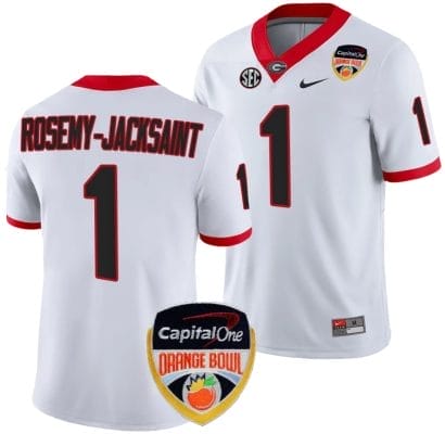Marcus Rosemy Jacksaint Jersey #1 Georgia Bulldogs Orange Bowl Patch 2023 College Football White 8 Marcus Rosemy Jacksaint Jersey #1 Georgia Bulldogs Orange Bowl Patch 2023 College Football White
