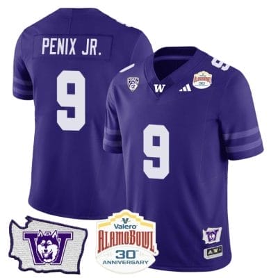 Michael Penix Jr Jersey #9 Washington Huskies Alamo Bowl Patch Football Purple 8 Michael Penix Jr Jersey #9 Washington Huskies Alamo Bowl Patch Football Purple