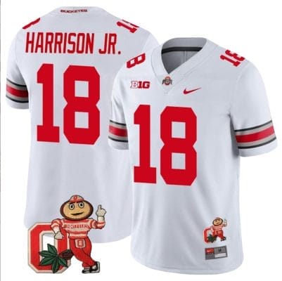 Marvin Harrison Jr Jersey #18 Ohio State Buckeyes Mascot Patch College Football White