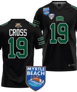 Miles Cross Jersey #19 Ohio Bobcats 2023 Myrtle Beach Bowl Patch College Football Black
