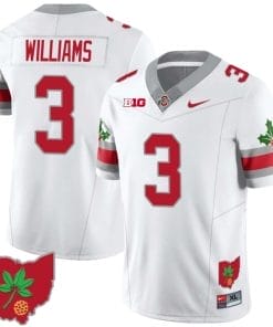 Miyan Williams Jersey #3 Ohio State Buckeyes Football Stitched Ohio Map Patch White Style 2