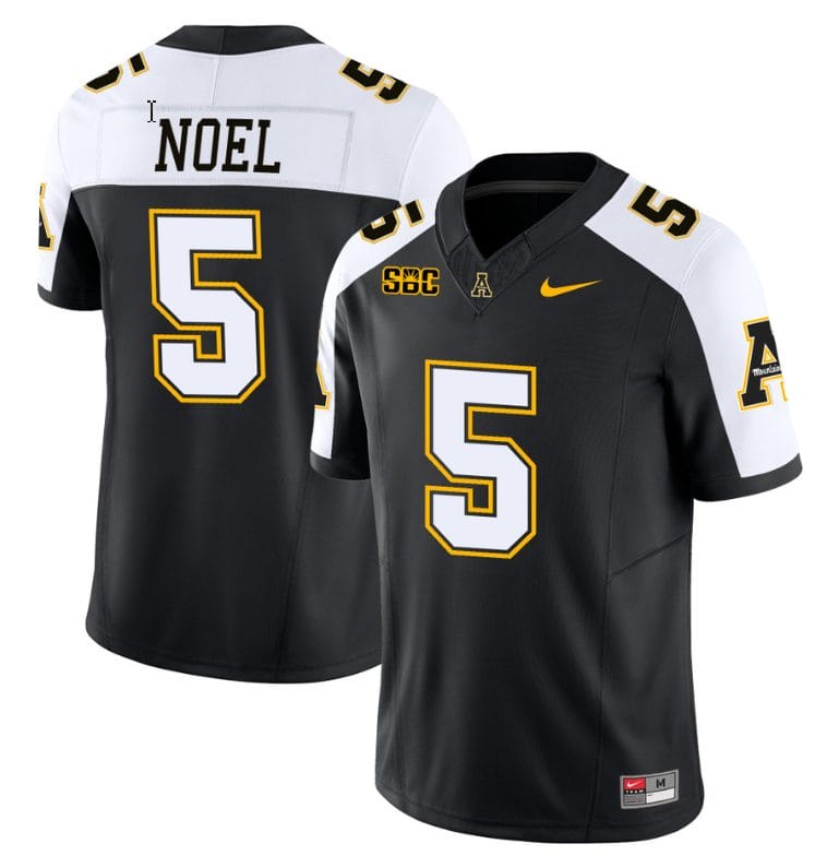 Nate Noel Jersey #5 Appalachian State Mountaineers Vapor Limited College Football Black Alternate 1 Nate Noel Jersey #5 Appalachian State Mountaineers Vapor Limited College Football Black Alternate
