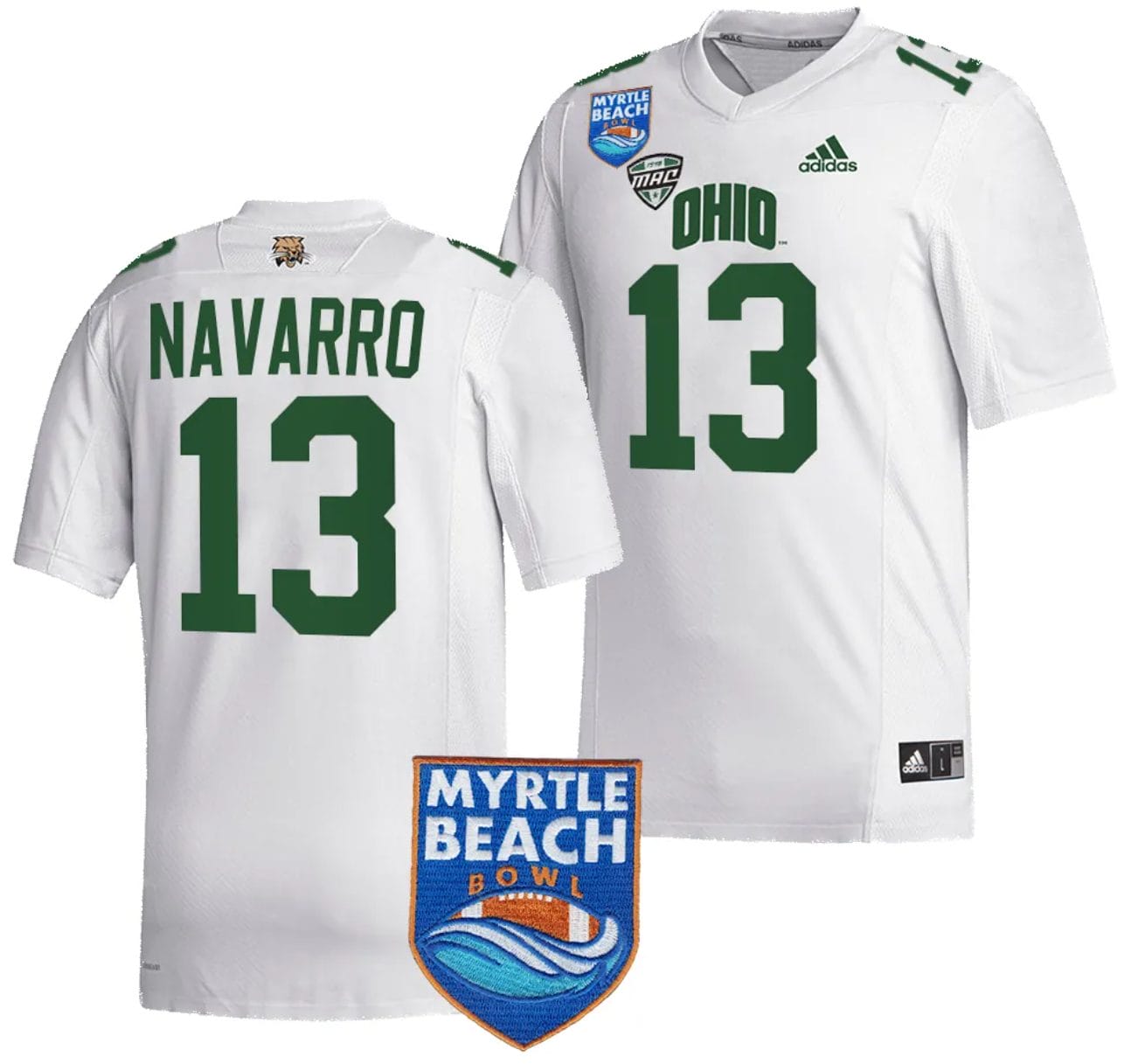 Parker Navarro Jersey #13 Ohio Bobcats 2023 Myrtle Beach Bowl Patch MVP Football White 1 Parker Navarro Jersey #13 Ohio Bobcats 2023 Myrtle Beach Bowl Patch MVP Football White