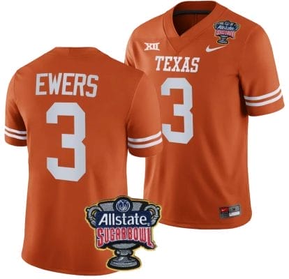 Quinn Ewers Jersey #3 Texas Longhorns Allstate Sugar Bowl Patch 2024 College Football Orange 8 Quinn Ewers Jersey #3 Texas Longhorns Allstate Sugar Bowl Patch 2024 College Football Orange