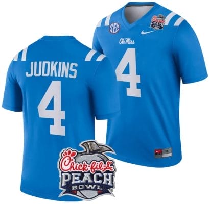 Quinshon Judkins Jersey #4 Ole Miss Rebels Peach Bowl Patch 2024 College Football Blue
