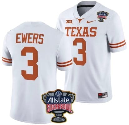 Quinn Ewers Brooks Jersey #3 Texas Longhorns Allstate Sugar Bowl Patch 2024 College Football White