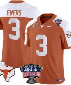 Quinn Ewers Jersey #3 Texas Longhorns Sugar Bowl Patch Vapor Football Orange Alternate