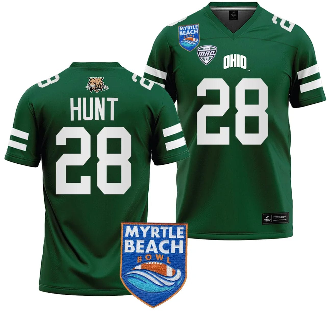 Rickey Hunt Jersey #28 Ohio Bobcats 2023 Myrtle Beach Bowl Patch College Football Green 1 Rickey Hunt Jersey #28 Ohio Bobcats 2023 Myrtle Beach Bowl Patch College Football Green