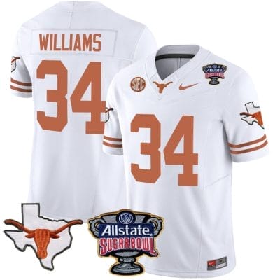 Ricky Williams Jersey #34 Texas Longhorns Sugar Bowl Patch Vapor Football White