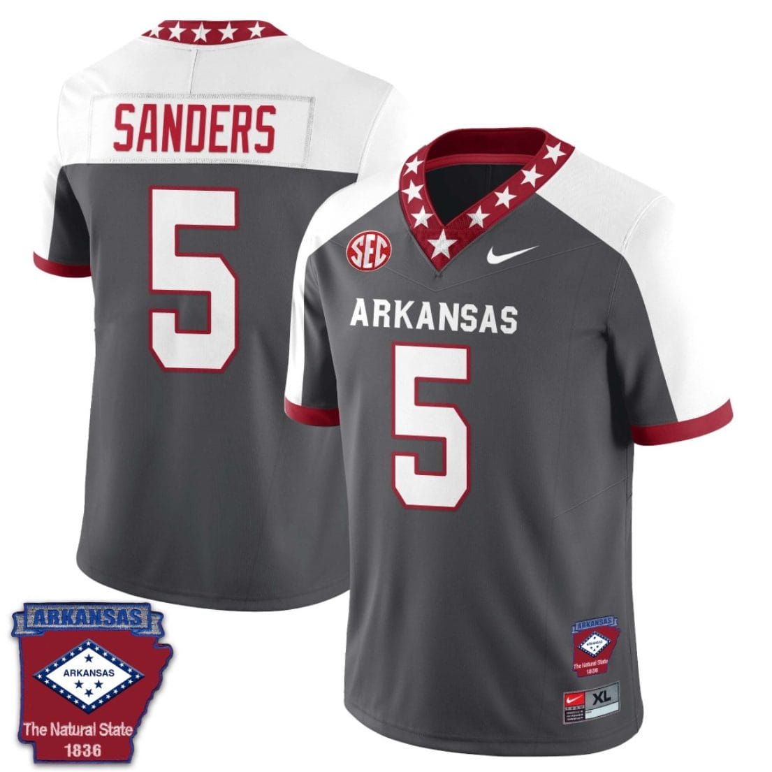 Raheim Sanders Jersey #5 Arkansas Razorback Football Arkansas State Patch White Alternate 1 Raheim Sanders Jersey #5 Arkansas Razorback Football Arkansas State Patch White Alternate