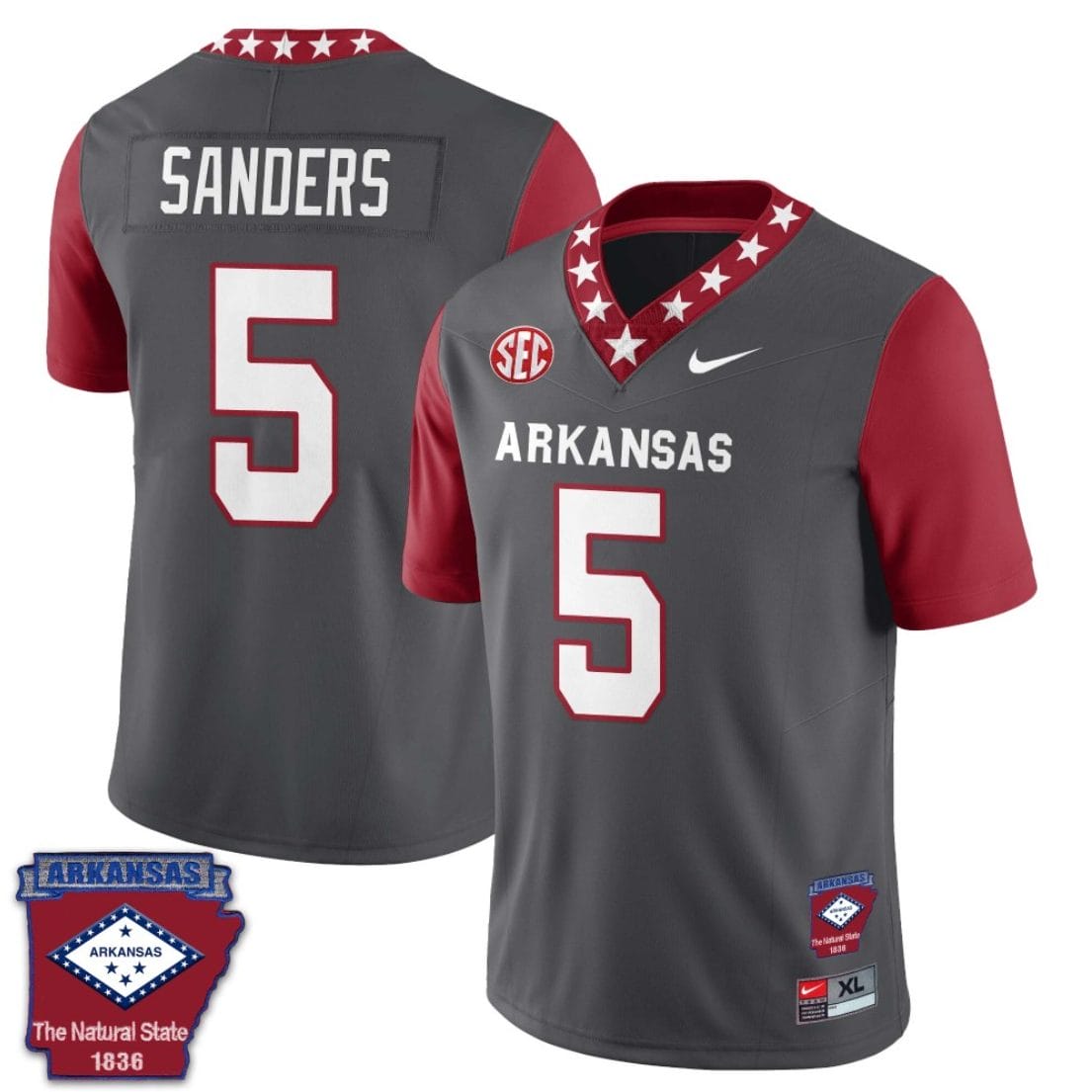 Raheim Sanders Jersey #5 Arkansas Razorback Football Arkansas State Patch Red Sleeves 1 Raheim Sanders Jersey #5 Arkansas Razorback Football Arkansas State Patch Red Sleeves
