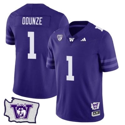 Rome Odunze Jersey #1 Washington Huskies Washington Map Patch Football Purple