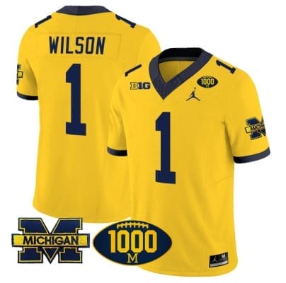 Roman Wilson Jersey #1 Michigan Wolverines 1000 Wins Patch Vapor College Football Maize