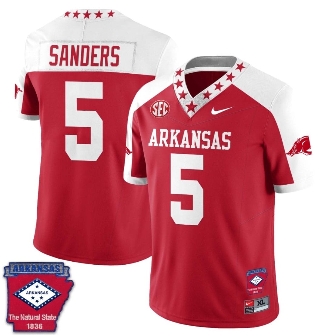 Raheim Sanders Jersey #5 Arkansas Razorback Football Arkansas Patch Red Alternate 1 Raheim Sanders Jersey #5 Arkansas Razorback Football Arkansas Patch Red Alternate