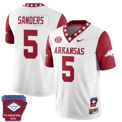 Raheim Sanders Jersey #5 Arkansas Razorback Football Arkansas Patch Red Sleeves
