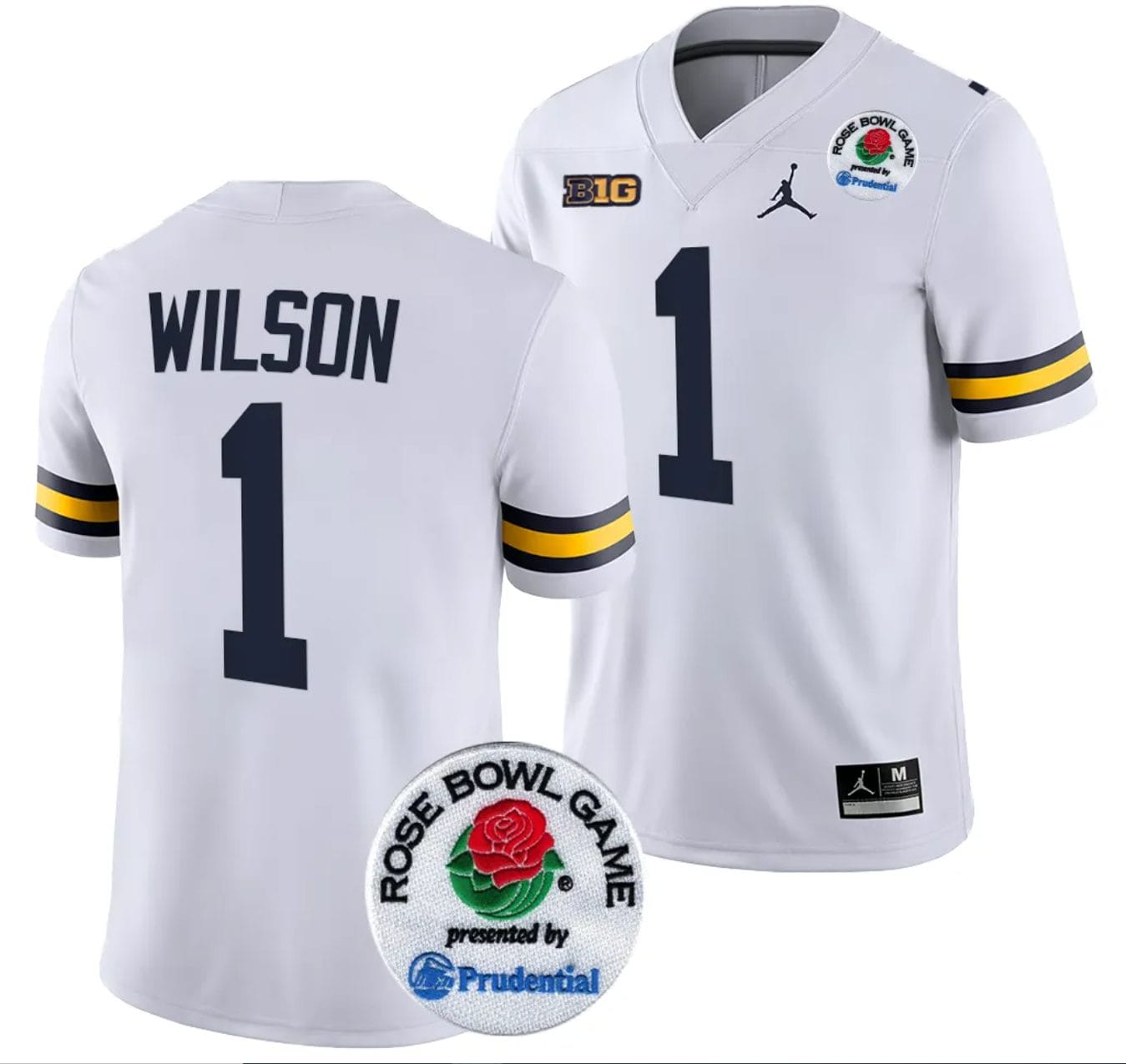 Roman Wilson Jersey #1 Michigan Wolverines Rose Bowl Game 2024 Patch College Football Playoff White 1 Roman Wilson Jersey #1 Michigan Wolverines Rose Bowl Game 2024 Patch College Football Playoff White