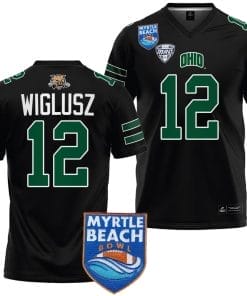 Sam Wiglusz Jersey #12 Ohio Bobcats 2023 Myrtle Beach Bowl Patch College Football Black