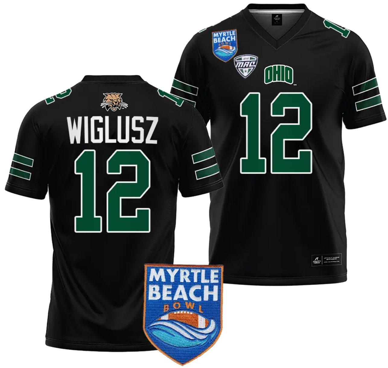 Sam Wiglusz Jersey #12 Ohio Bobcats 2023 Myrtle Beach Bowl Patch College Football Black 1 Sam Wiglusz Jersey #12 Ohio Bobcats 2023 Myrtle Beach Bowl Patch College Football Black