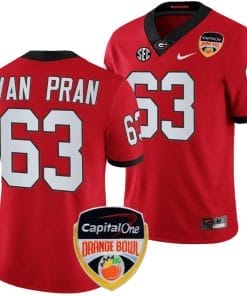 Sedrick Van Pran Jersey #63 Georgia Bulldogs Orange Bowl Patch 2023 College Football Red