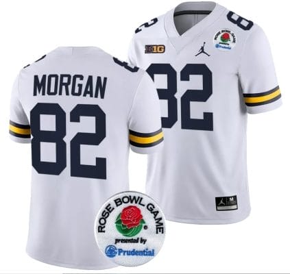 Semaj Morgan Jersey #82 Michigan Wolverines Rose Bowl Game 2024 Patch College Football Playoff White