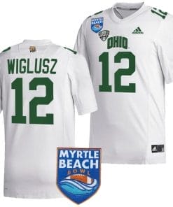 Sam Wiglusz Jersey #12 Ohio Bobcats 2023 Myrtle Beach Bowl Patch MVP Football White