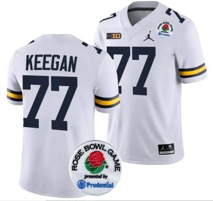 Trevor Keegan Jersey #77 Michigan Wolverines Rose Bowl Game 2024 Patch College Football Playoff White